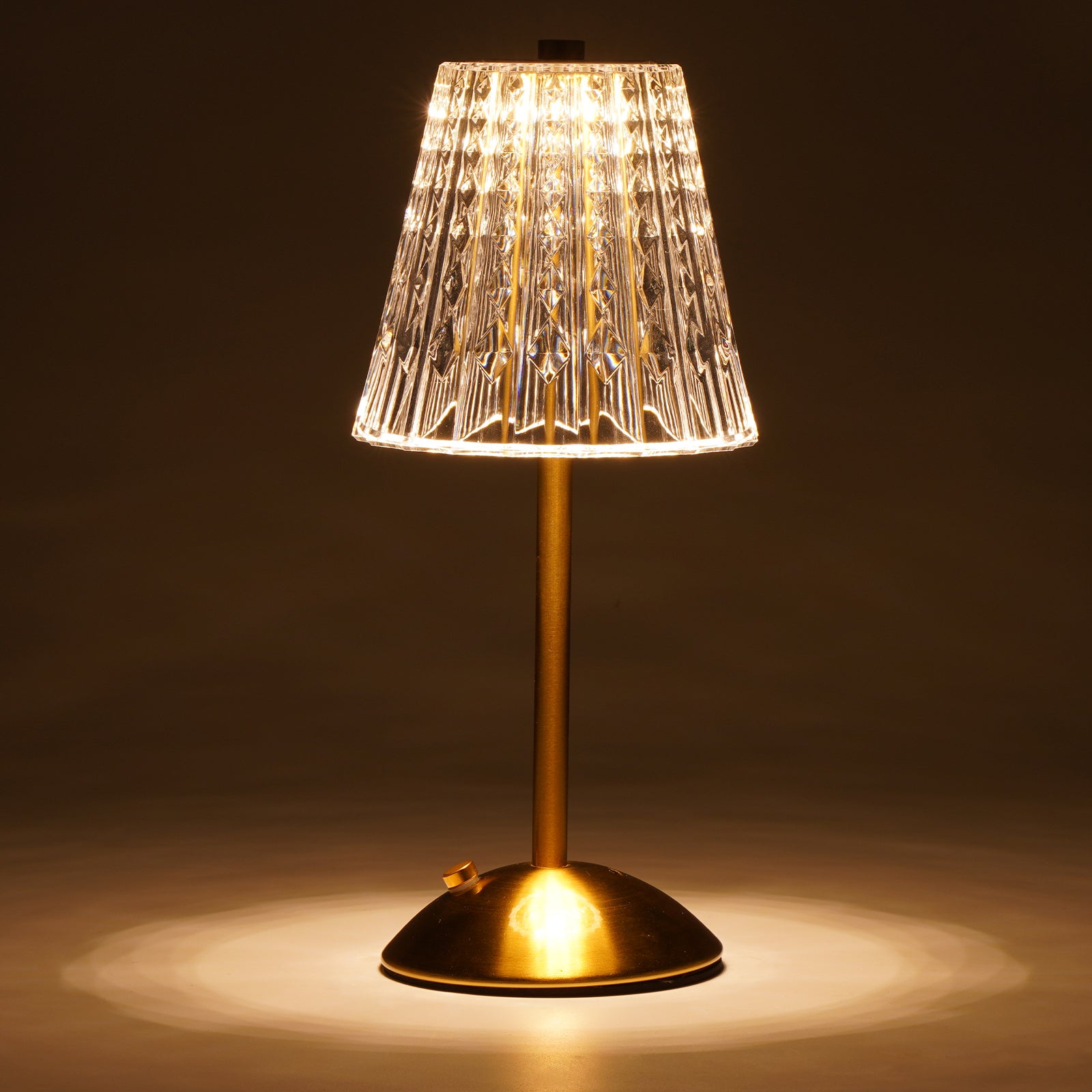 Rechargeable Cordless Table Lamp, Touch Control Crystal Desk Lamp with 3500mAh Battery, 3 Color Dimmable LED Small Lamp for Bedroom Bedside Restaurant Kitchen Home Decor, Gold